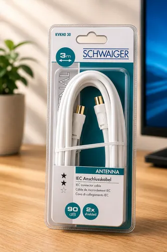 Schwaiger KVKHQ30 IEC Anschlusskabel 3m 90dB 2x Shielded TV