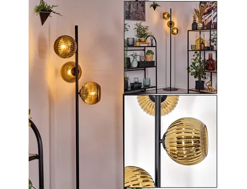 hofstein Stehlampe Retro in Schwarz und Gold