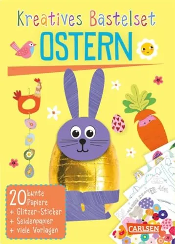 Bastelset für Kinder: Kreatives Bastelset: Ostern: 20 bunte Papiere + Glitzer-Sticker + Seidenpapier + viele Vorlagen | Bastelkit zum Sofort-Losbasteln für Kinder ab 6 Jahren