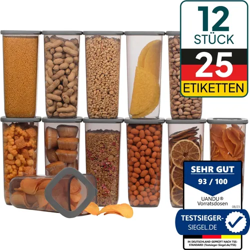 uandu Vorratsdosen Set 12x1750ml, BPA-frei - Vorratsgläser-Set mit 12 luftdichten Dosen, ideal für die sichere Aufbewahrung von Lebensmitteln. Spülmaschinenfest und unzerbrechlich – perfekt für eine organisierte Küche!