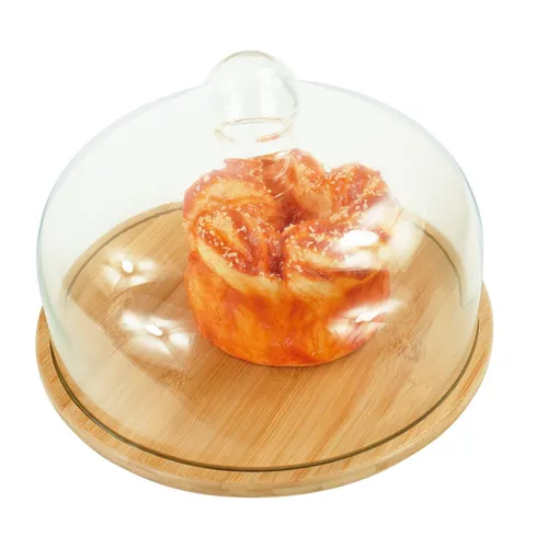 Tortenplatte Glas Tortenglocke Kuchenglocke Kuchenplatte Tortenteller Bambus
