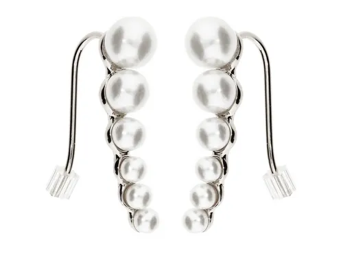 LÖB Ohrklemme 18K Weißgold vergoldet Ohrklemme Perlen Bogen Ohrringe Modern Silber (Geschenke für Frauen Beste Freundin Mutter Mama Damen zum Geburtstag Weihnachten Weihnachtsgeschenke, Inkl. Schmuckbox), Perlenohrringe Kletterer Ohrmanschette Ohrkletterer Brautschmuck Lang