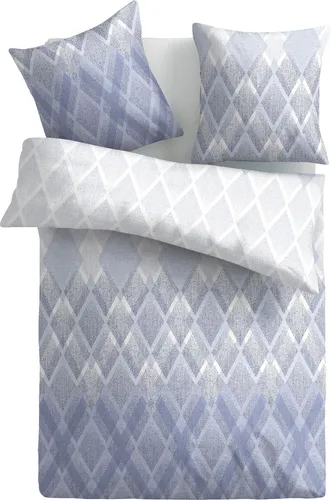 Bettwäsche 2-tlg. ( Raute Blau ) 100% Satin Baumwolle, 135x200cm und 80x80cm Set, kuschelig weicher Bettbezug - mit Reißverschluss