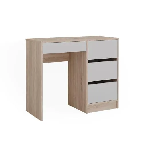 Vicco Schreibtisch Sherry, Weiß/Sonoma, 90 x 40 cm mit Schubladen - Schreibtisch mit vier Schubladen für optimalen Stauraum, ideal für Homeoffice oder Computerarbeit. Robust und stilvoll, passt perfekt in jede Arbeitsumgebung.