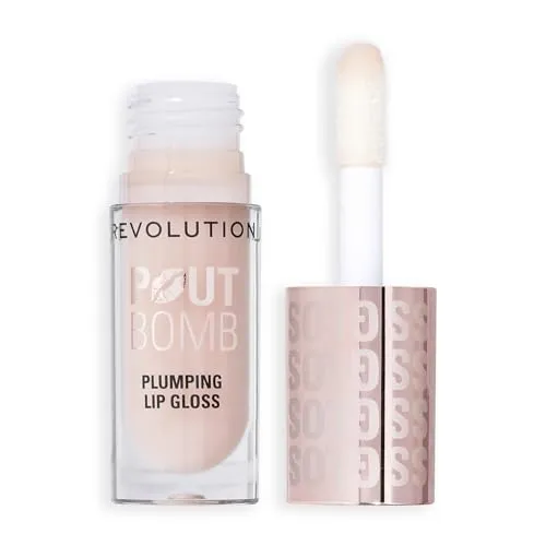 Revolution Beauty Pout Bomb Plumping Lip Gloss, Hochglanz für glänzende, vollere & pralle Lippen mit Hyaluronsäure & Peptiden, vegan & tierversuchsfrei, Sheer Milky Nude