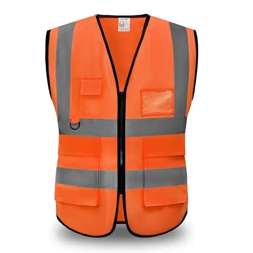YUANVEST Sicherheitswesten Warnweste,Hohe Sichtbarkeit Reflektierende Sicherheitsweste,2-Zoll Reflektierende Streifen Hohe Sichtbarkeit Weste,Erfüllt ANSI/ISEA Standards(Orange-M)