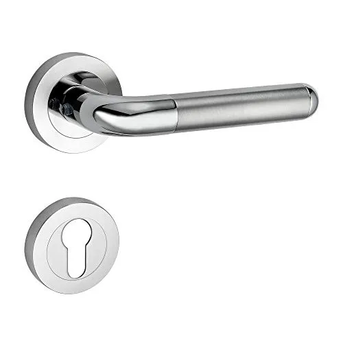 ck-türbeschläge Design Drückergarnitur Angel | Schnellmontage Schraubrosettenoptik | Festdrehbare Lagerung | Edelstahl matt/Edelstahl poliert (Profilzylinder (PZ))