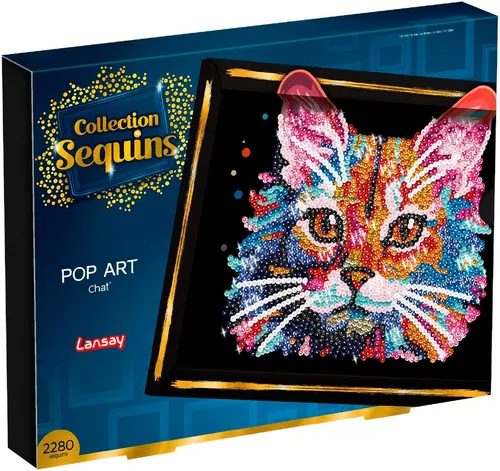 Lansay Paillettenkunst PopArt Katze (49073942) - Bastelset für kreative Köpfe, gestalte deine eigene funkelnde PopArt Katze mit Pailletten, ideal für Kinder und kreative Bastelstunden.