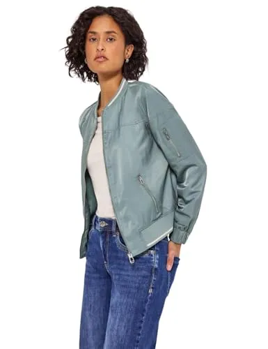 Street One Damen Satin Blouson 2116755, Arona Blue, Größe 46 - Leichte Funktionsjacke mit College-Details, ideal für lässige Outfits. Elastischer Bund und praktische Reißverschlusstaschen sorgen für Komfort und Stil.