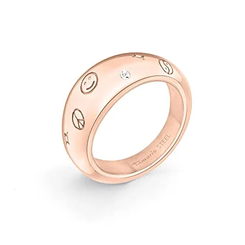 Tamaris Ring TJ-0357-R-56 Roségold - Damenring mit eingravierten Glücksmotiven und funkelnden Zirkonia, aus hochwertigem Edelstahl in Roségold. Ideal als Geschenk in edler Tamaris Verpackung.