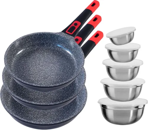 KING Pfannen-Set Click-Grip, 13-tlg. Aluminiumguss mit abnehmbarem Griff - Pfannen-Set für Induktion mit FUSION TI Keramikbeschichtung für hohe Haltbarkeit und Abriebfestigkeit, inklusive 3 Pfannen und 5 Schüsseln.