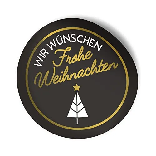24x itenga Wir wünschen Frohe Weihnachten Aufkleber Sticker Etiketten hochwertig schwarz weiß gold rund 4cm