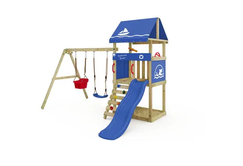 Wickey Klettergerüst DinkyHouse – Spielturm für Kleinkinder - Schaukeln und Klettern für Kinder ab 3 Jahren, mit robustem Unterbau, integriertem Sandkasten und 10 Jahren Garantie für unvergessliche Erlebnisse im Garten.