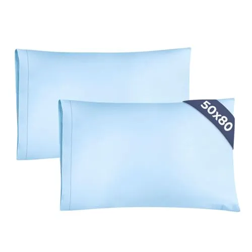 Kissenbezüge 50x80 cm Hellblau im 2er-Pack - Weiche Kopfkissenbezüge aus Mikrofaser - Atmungsaktive, Pflegeleichte und knitterfreie Kissenhüllen - Maschinenwaschbar mit Hotelverschluss - Oeko-TEX