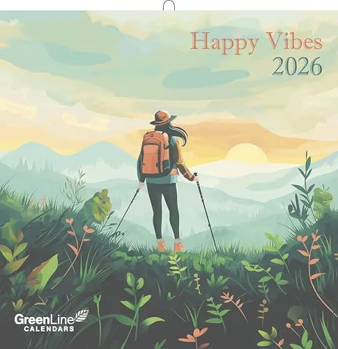 GreenLine - Happy Vibes 2026 – Wandkalender 30x30 (30x60 geöffnet), Broschürenkalender mit fröhlichen Illustrationen, 6-sprachigem Kalendarium & nachhaltiger Ausstattung für Zuhause