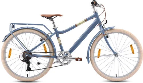 BIKESTAR Alu Kinderfahrrad 24 Zoll | City Bike für Kinder ab 9 Jahren, 7 Gänge, V-Bremse, Blau