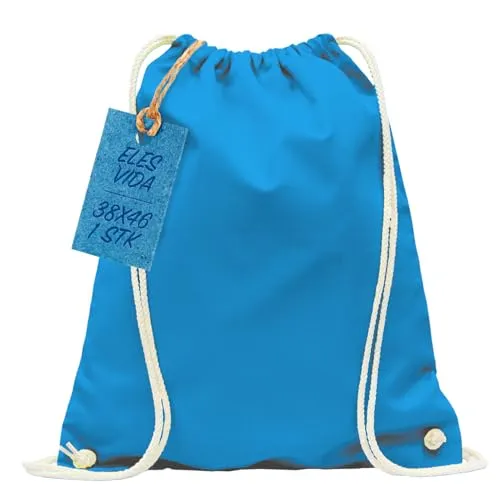 ELES VIDA Baumwoll Turnbeutel 1 Stück Sportbeutel - Rucksack Stofftasche Bag, Beutel, Baumwollbeutel, Jutebeutel Oeko-TEX® geprüft Stoffbeutel Damen & Herren, Kinder Gym Sack zum bemalen - Hellblau