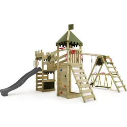 FATMOOSE Spielturm RiverRun mit SurfSwing - Spieltürme mit Ritterburg, Wellenrutsche und Sandkasten – extrem witterungsbeständig mit 10 Jahren Garantie für unbeschwerten Spielspaß im Freien.