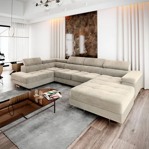 Masseno Ecksofa CASONE L-S mit Schlaffunktion - Sofa mit Bettkasten, elegantes Design und praktischer Stauraum für Bettzeug, ideal für multifunktionale Wohnräume.