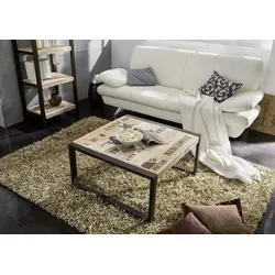 Massivmoebel24 Couchtisch FACTORY – Industrial Chic aus Mangoholz - Couchtisch aus Eisen und Mangoholz, 80x80x40 cm, mit einzigartigem Druckdesign im Industrial Stil – perfekt für ein modernes Wohnambiente.