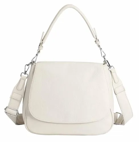 ITALYSHOP24 Schultertasche Damen Crossover Umhängetasche mit 2 Gürtel - Elegante Schultertasche aus hochwertigem Kunstleder, ideal für Schule und Freizeit. Praktisches Design mit abnehmbaren, verstellbaren Gurten und mehreren Fächern für optimale Organisation.
