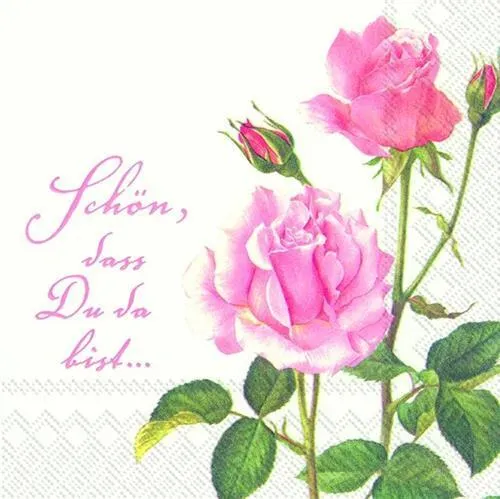 Servietten Rosen Schön dass Du da bist Tischdeko Rose for you, white 33x33cm 20