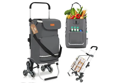 Sekey Einkaufstrolley Klappbarer Einkaufswagen mit Kühlfach, Treppensteiger Trolley 3 in 1, Faltbarer Einkaufswagen inkl. Einkaufschip und Spanngurt
