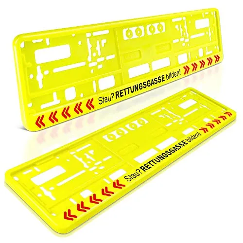 schildEVO 2 Kennzeichenhalter | Stau? RETTUNGSGASSE BILDEN! | NEON-GELB | Nummernschildhalter | Kennzeichenrahmen | DHL-Versand | Typ C