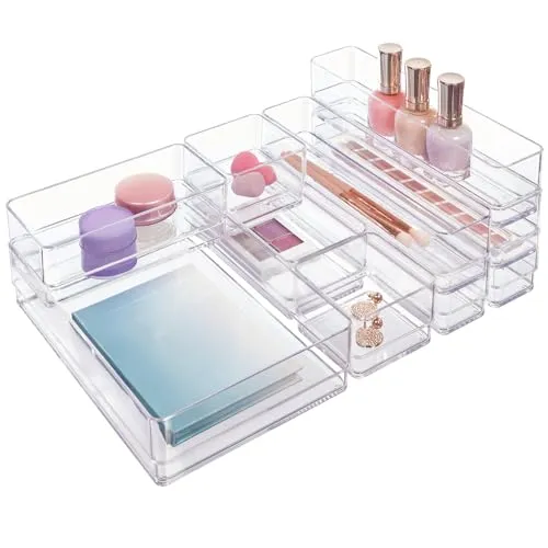 STORi SimpleSort 10-teiliges stapelbares transparentes Schubladen-Organizer-Set | mehrere Größen | Make-up-Aufbewahrungsbehälter und Büro-Schreibtisch-Schubladenteiler | Hergestellt in den USA