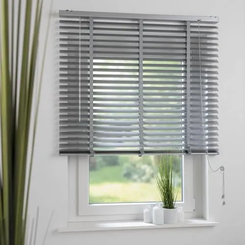 Liedeco Aluminiumjalousie 120 cm x 175 cm - Blickdichte 50 mm Lamellen in silberfarben, ideal für effektiven Lichtschutz und Privatsphäre, einfach zu montieren mit Bohren.