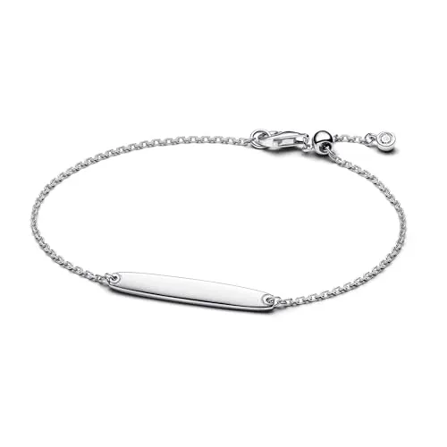 PANDORA Moments Gravierbares Stab Kettenarmband aus Sterling-Silber - Armbänder für Damen, personalisierbares Design aus hochwertigem Sterling-Silber, ideal für individuelle Botschaften und besondere Anlässe