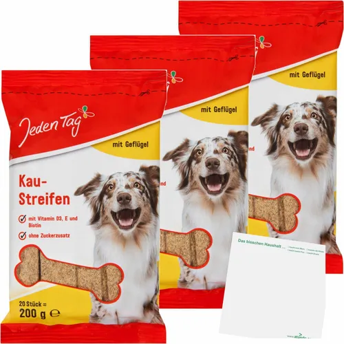 Jeden Tag Hundesnack 20 Kaustreifen Geflügel 3erPack 3x200g Packung usy Block