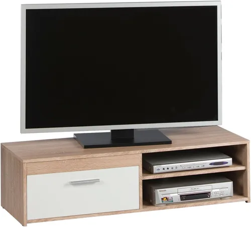 Stolkom TV-Schrank Gemma für TVs bis 42 Zoll - TV-Halterung mit 2 offenen Fächern und 1 Klappe, elegantes Design in Sonoma Eiche und weiß, ideal für platzsparende Aufbewahrung.