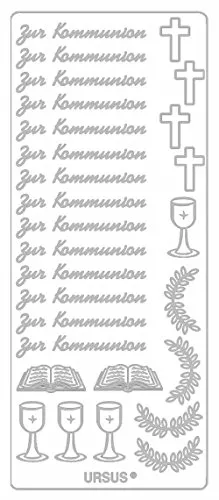 Ursus 59310032 - Kreativ Sticker, Kommunion, silber, 5 Blatt, selbstklebend, Ideal zur Kartengestaltung und zum Dekorieren von Geschenken, Stickerbogen ca. 10 x 23 cm