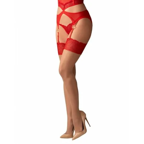 Obsessive Cupide Desir Straps-Strümpfe Haut/Rot L/XL