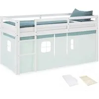 Homestyle4u Hochbett 90x200 grün mintgrün mit Rausfallschutz - Betten: Hochbett aus massivem Kiefernholz mit komfortablem Rolllattenrost und Matratze. Flexibel durch wechselseitig montierbare Leiter und sicher dank stabiler Absturzsicherung.