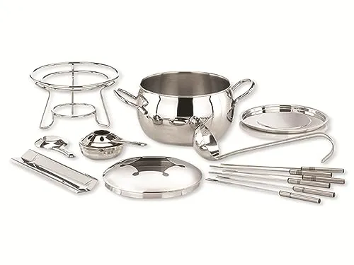 APS Fondue- und Feuerzangenbowle Set - 2-in-1 Fondue und Feuerzangenbowle, hochwertiger Edelstahl und verchromtes Gestell, ideal für gesellige Abende