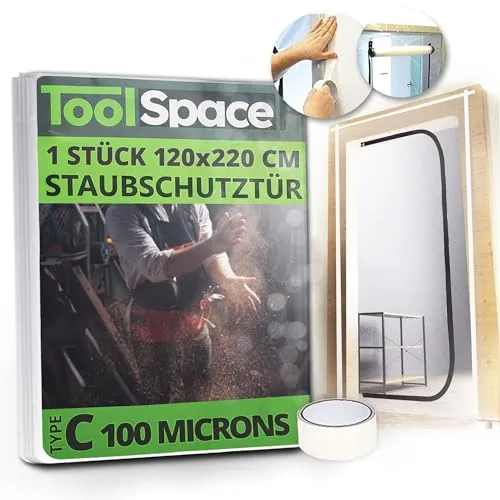 ToolSpace 1x Staubschutztür mit Reißverschluss 220x120cm Staubschutztüren Inklusive Klebeband