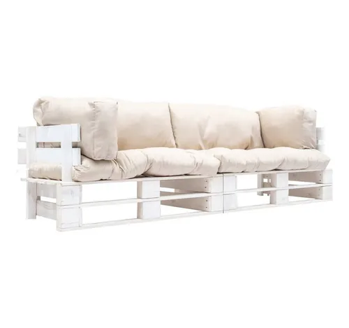 vidaXL 2-tlg. Garten-Palettensofa-Set mit Kissen in Sandfarben - Entspanne im Freien mit diesem stilvollen Garten-Palettensofa-Set aus kesseldruckimprägniertem Kiefernholz. Mit weichen, abnehmbaren Kissen für höchsten Komfort, ideal für Terrasse oder Garten.