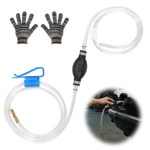 KUHAWL Benzinpumpe Siphonpumpe, 8mm Umfüllpumpe mit 2m Schlauch mit Schlauchklemme, Manuelle Handpumpe Universal Tragbare Handpumpe für Gas Öl Benzin Diesel Kraftstoffe Flüssigkeit Wasser