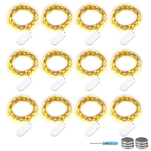 Stück 30er LED Micro Lichterkette Batterie-betrieb, 3M Kupferdraht Lichterkette String Fairy Lights, Wasserdicht Lichterketten für DIY Weihnachten Hochzeit Party Festival Dekorationen, Warmweiß 12