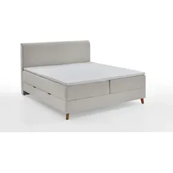 Boxxx Boxspringbett 180x200 cm, Beige - Bequemes Boxspringbett mit durchgehendem Topper und gepolstertem Kopfteil, ideal für entspannende Nächte und zusätzlichen Stauraum im Schlafzimmer.