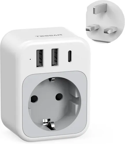 TESSAN Reiseadapter UK Typ G mit 1 USB-C 2 USB-A für England London Reiseadapter