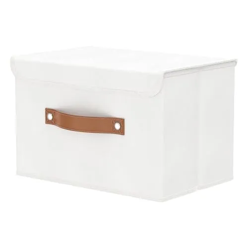 OUTBROS Aufbewahrungskorb mit deckel, 38 x 25 x 25 cm, Boxen Aufbewahrung, Aufbewahrungsbox aus Stoff, Organizer für Kleidung, Bücher,Weiß ST02WS1
