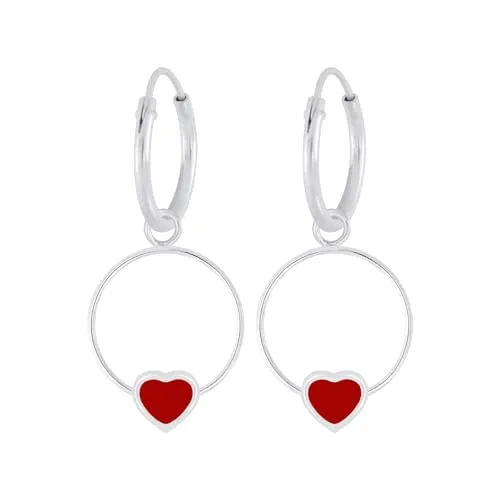 Monkimau - Herz Creolen Kinder und Mädchen - Ohrringe, Ohrstecker, Ohrschmuck - aus 925 Sterling Silber, Sterling Silber - hypoallergen & nickelfrei, Motivgröße 10 mm x 12 mm - für Kinder und Mädchen
