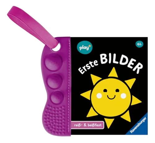 Ravensburger Play+ flip&pop: Erste Bilder (Mein allererstes Beißbuch), Baby-Buch ab 6 Monate, Kontrastbuch Baby, Badebuch mit Pop-Its: Mein allererstes Beißbuch