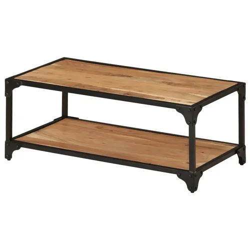 furnicato Vintage Couchtisch aus Echtholz mit schwarzem Eisen, 90x45x35 cm