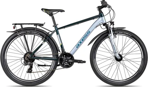 Axess Adventure 26 Zoll Jugendrad - Silber - Das Axess Adventure 26 Jugendrad vereint sportliche Optik mit Alltagstauglichkeit. Mit starker LED-Beleuchtung, Schutzblechen und einer 21-Gang Shimano Schaltung ist es ideal für Abenteuer und den täglichen Einsatz.