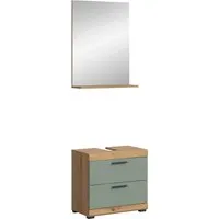 Badkombination Scout 2-teilig X06N3B20 von xonox.home - Badmöbel-Set in stilvollem Salbei und Artisan Eiche, vereint modernes Design mit hochwertiger Verarbeitung für ein elegantes Badezimmer.