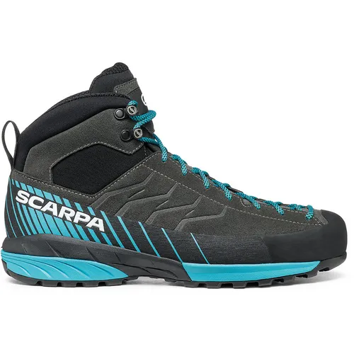 Scarpa Mescalito Mid GTX Shark/Azure (43,5) - Robuster Zustiegsschuh - Wanderschuhe mit GORE-TEX für technische Zustiege und Klettersteige. Der knöchelhohe Schaft und Geröllschutz bieten optimalen Schutz, ideal für schwere Rucksäcke.